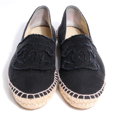 chanel black canvas espadrilles|authentic chanel espadrilles for sale.